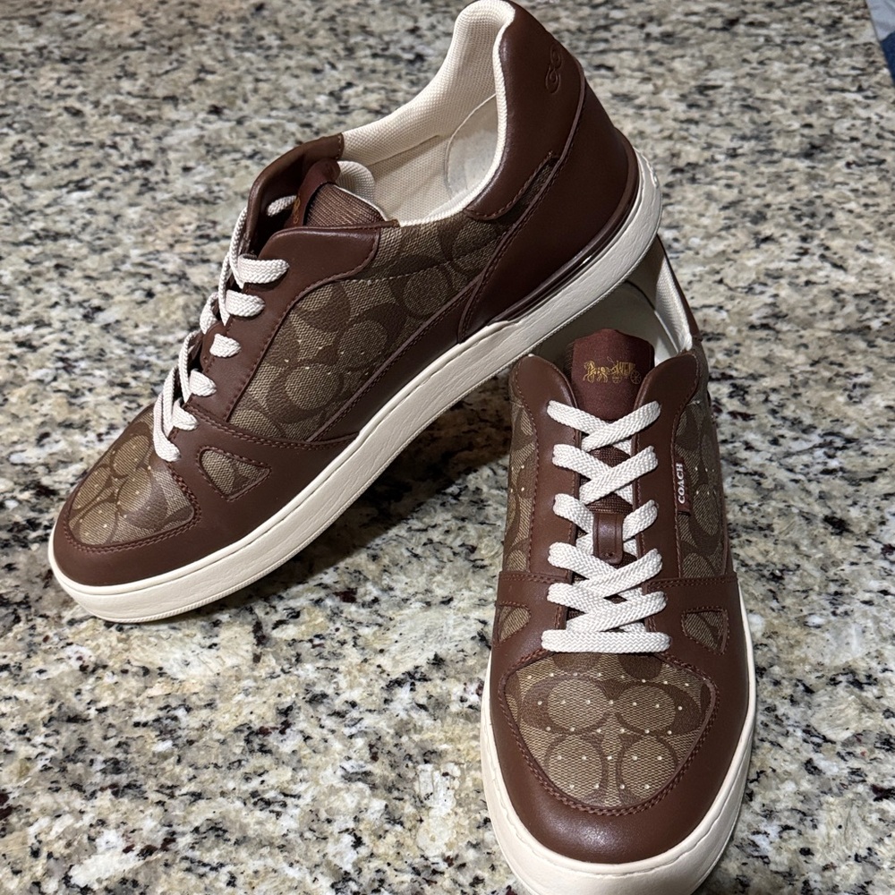 Coach Men's Brown and Cream Patterned Sneakers
